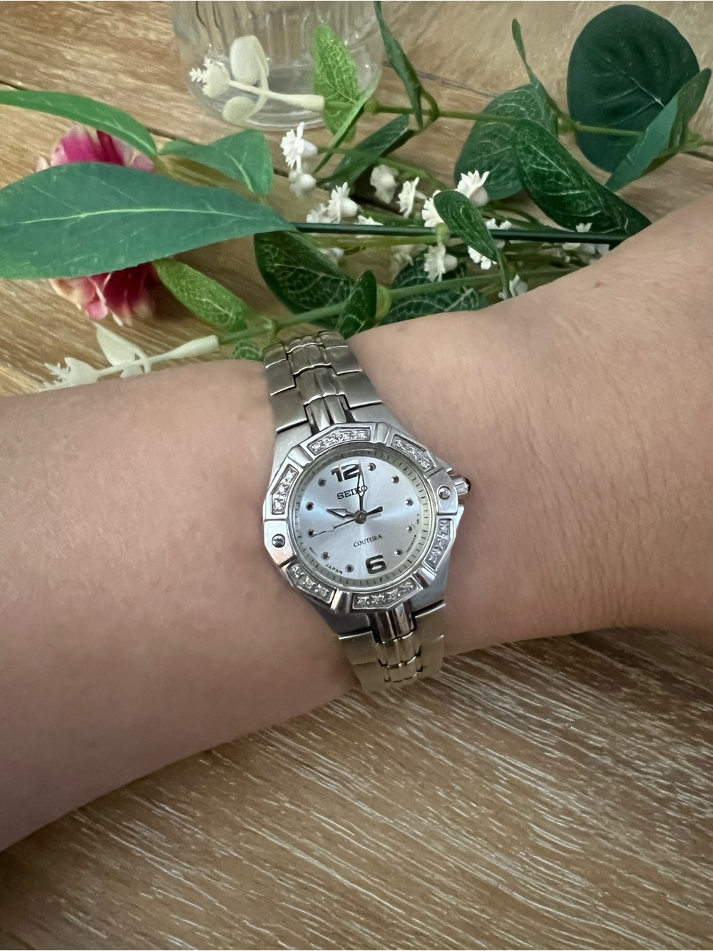 Seiko Silver Women's Crystal Accent Bracelet Watch with Mother-of-Pearl Dial